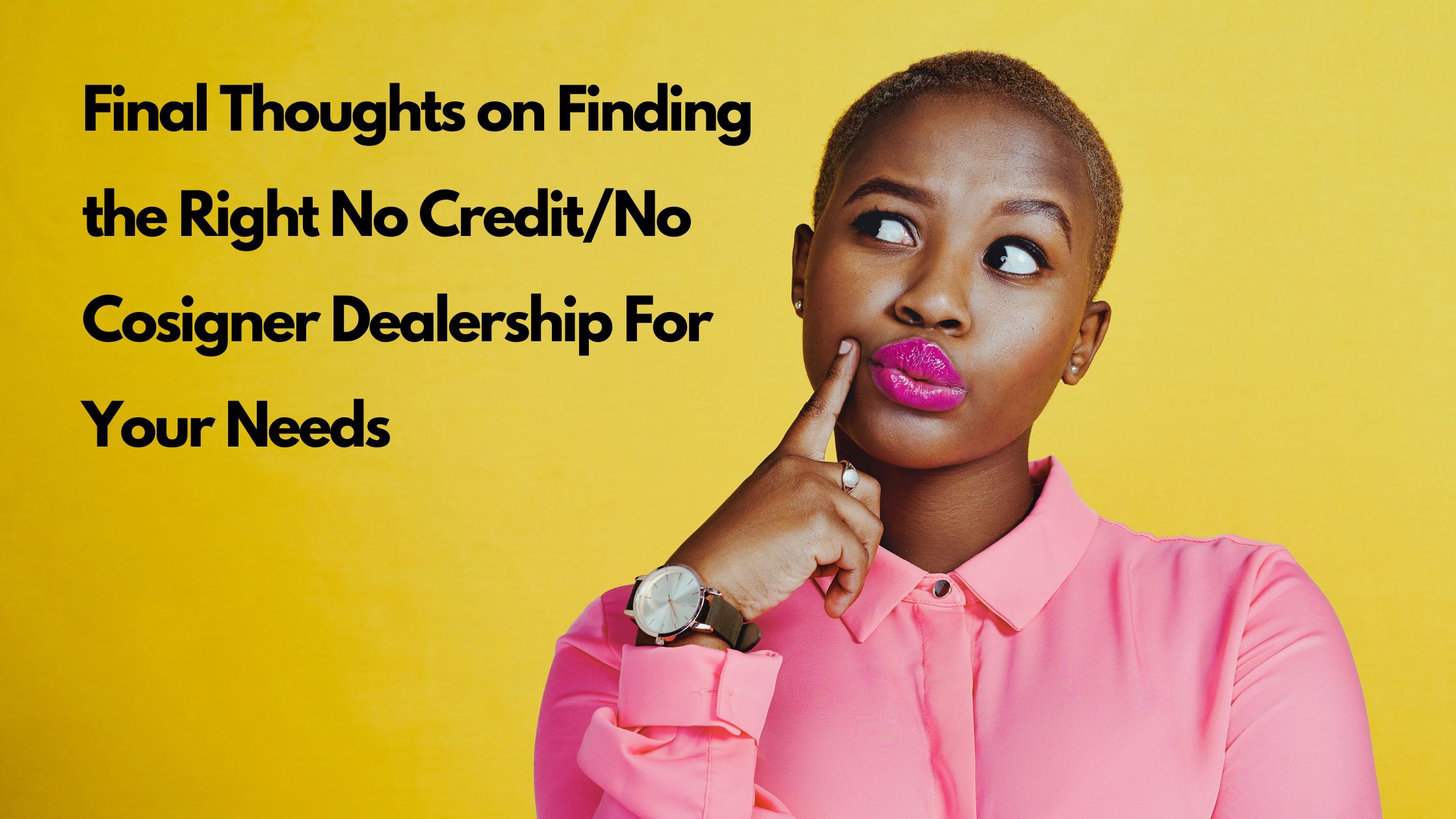 black woman thinking with yellow background